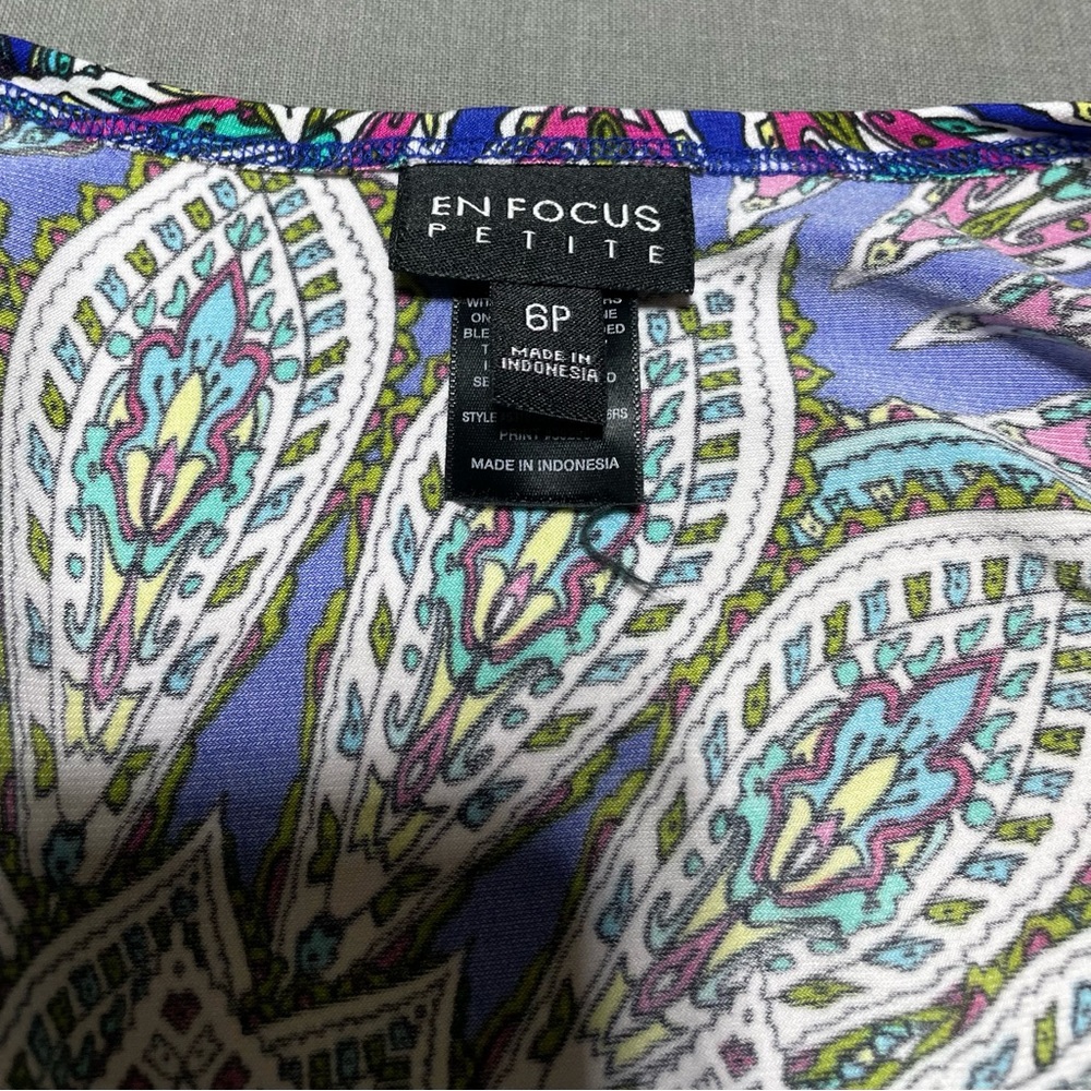 #0116 EN FOCUS PETITE Paisley Print Summer Flouncy Sleeveless Dress -6P - Picture 5 of 7